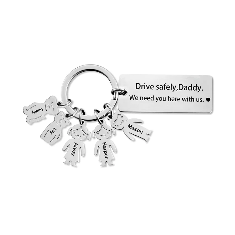 Personalized Be Safe Keychain Custom 5 Names for Kid and Pet Charm
