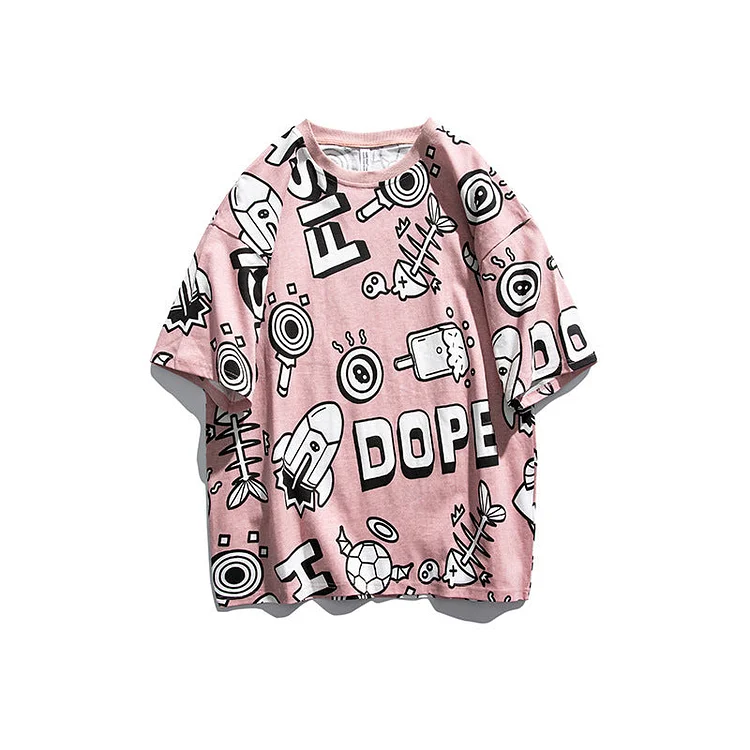 Graffiti Letter Short Sleeve T-shirt Men's Summer round Neck Half Sleeve Top Couple's Cotton All-Match Half Sleeve
