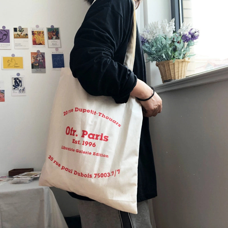 Unisex Medium Cotton Letter Preppy Style Square Open Square Bag