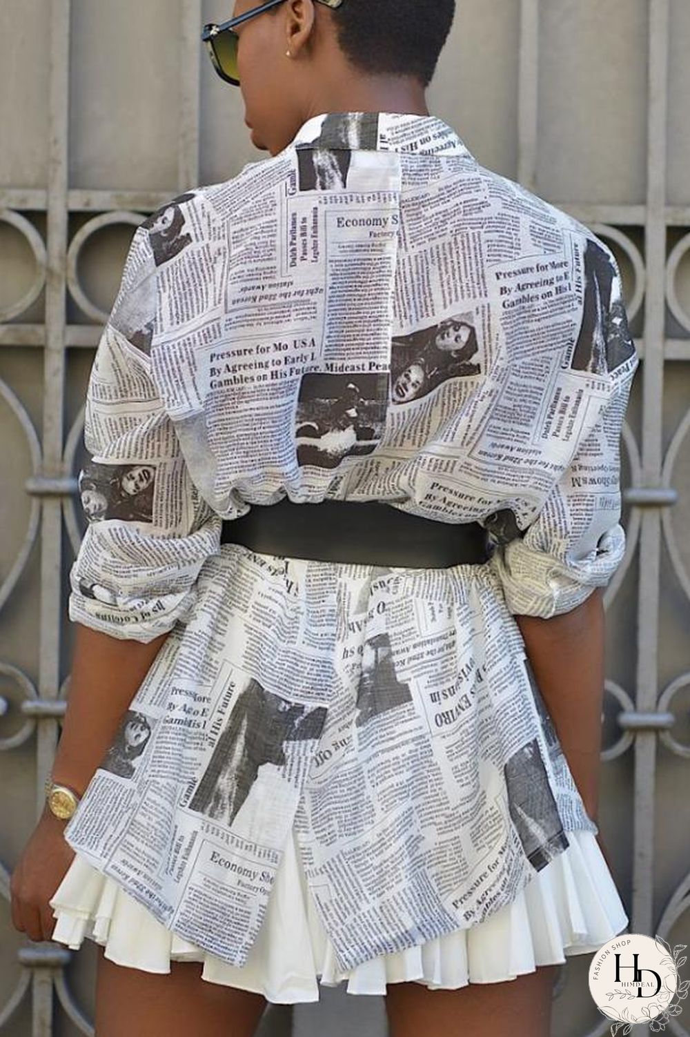 White cardigan Long Sleeve Solid Print Newspaper Blouses & Shirts