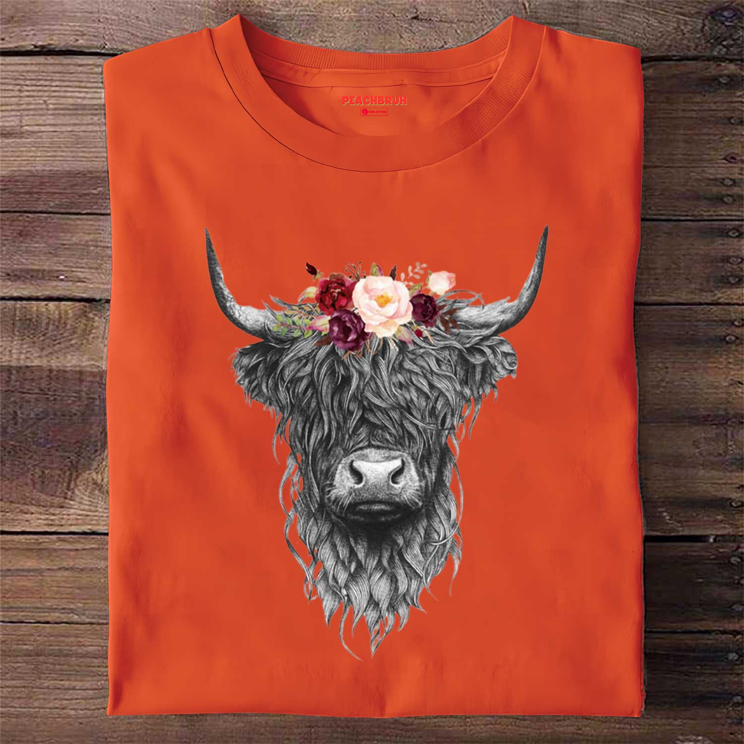 Peachbruh Unisex Highland Cow Print Casual Round Neck Short-sleeved T-shirt