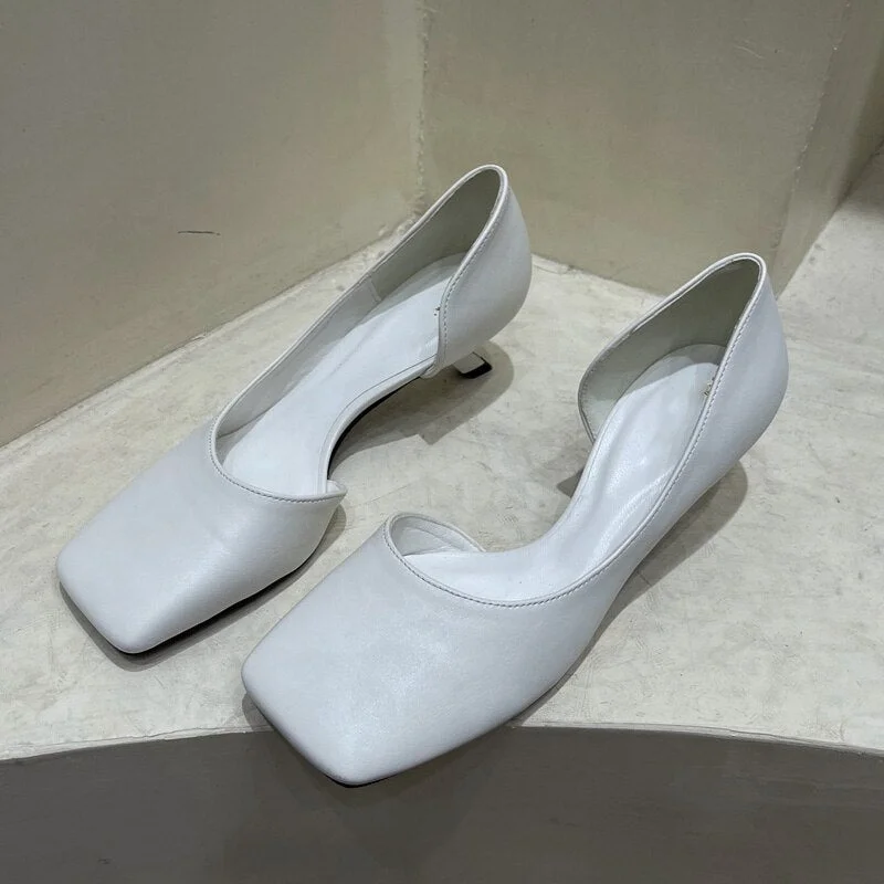 SUOJIALUN 2022 Spring New Women Pumps Sandal Ladies Elegant Low Kitten Heel Dress Shoes Square Toe Shallow Pumps Shoes for Work