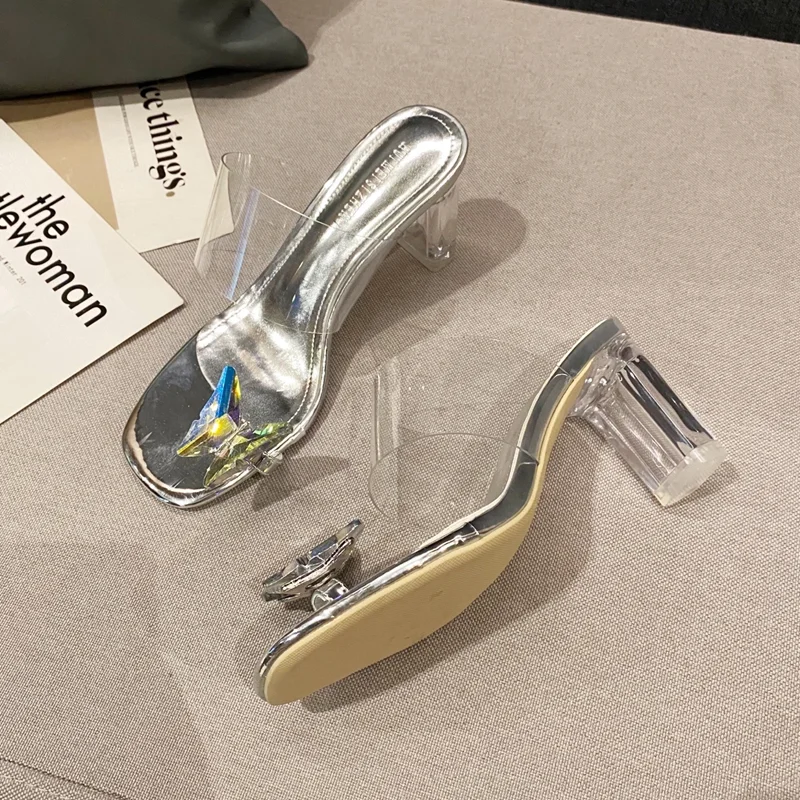 Qengg Sandals Crystal High Heels Shoes Woman Pumps Platform Design Dress Office Lady Clear Slippers Shoes For Women 2022