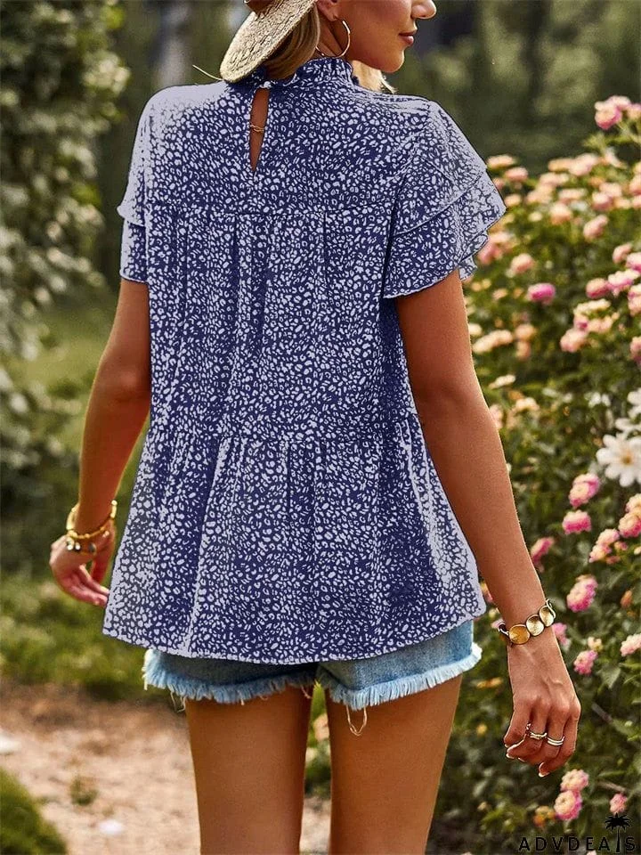 Ladies Sweet Cozy Short Sleeve Polka Dot Chiffon Shirts