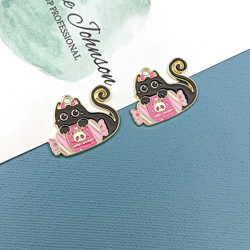 MeWaii® Black Cat Series Enamel Pendant For DIY Jewelry Making