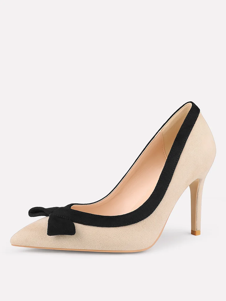 90mm Women's High Heels Pumps Suede Bow Tie Middle Heeled Apricot Bottoms Prom Party Shoes