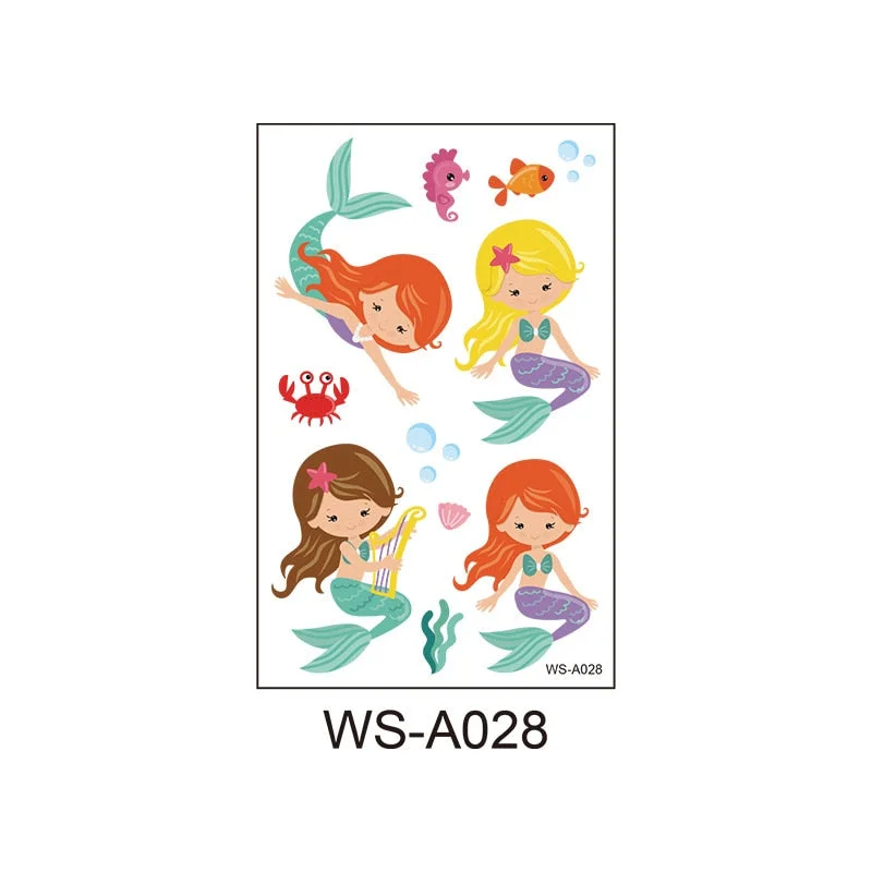Children's cartoon mermaid tattoo stickers pink princess waterproof cute fun one-time reward stickers