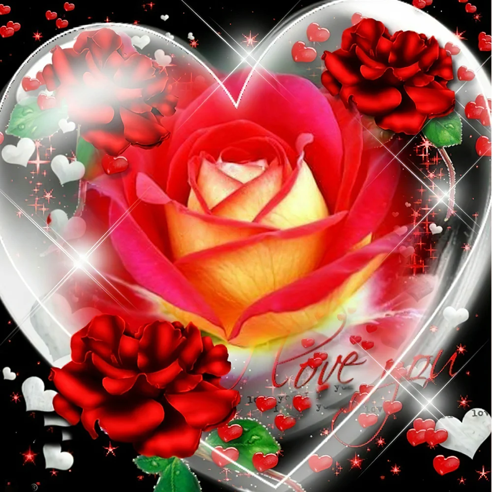 Diamond Painting - Full Round/Square Drill - Love Heart Rose(30*30 - 50*50cm)