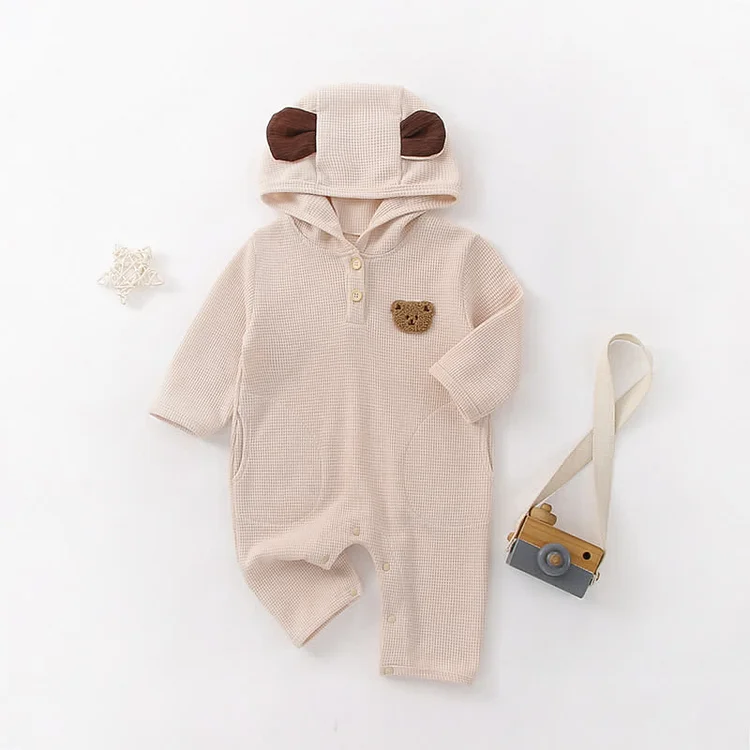 Baby Embroidered Bear Ears Hooded Romper