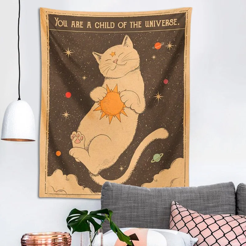 Sun moon Tarot Cat Tapestry Wall Hanging Witchcraft you are a child of the universe Bohemia Home Decor Hippie Bedroom Decor