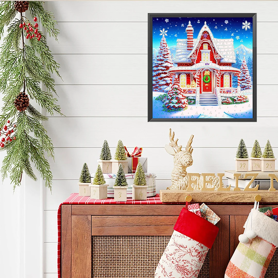 Christmas House - Diamond Painting - Partial Special Shaped Drill(Canvas|30*30cm)