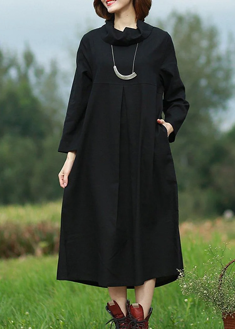Handmade Black Quilting Dresses Patchwork Traveling Spring Dresses