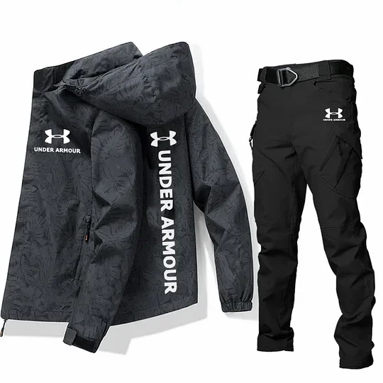 pánský zimní módní hustý teplý taktický svetr s taktickými kalhotami