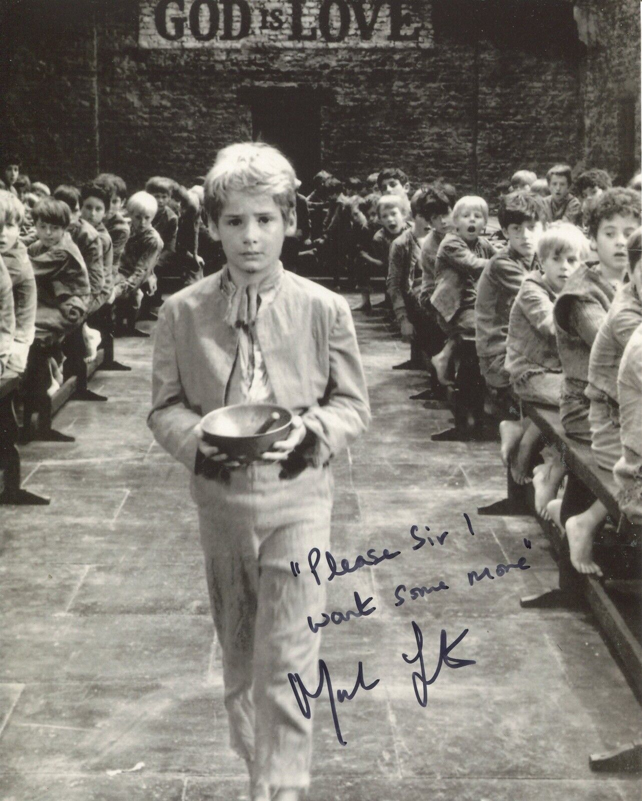 Mark Lester signed OLIVER 8x10 movie scene Photo Poster painting WITH QUOTE! IMAGE No2