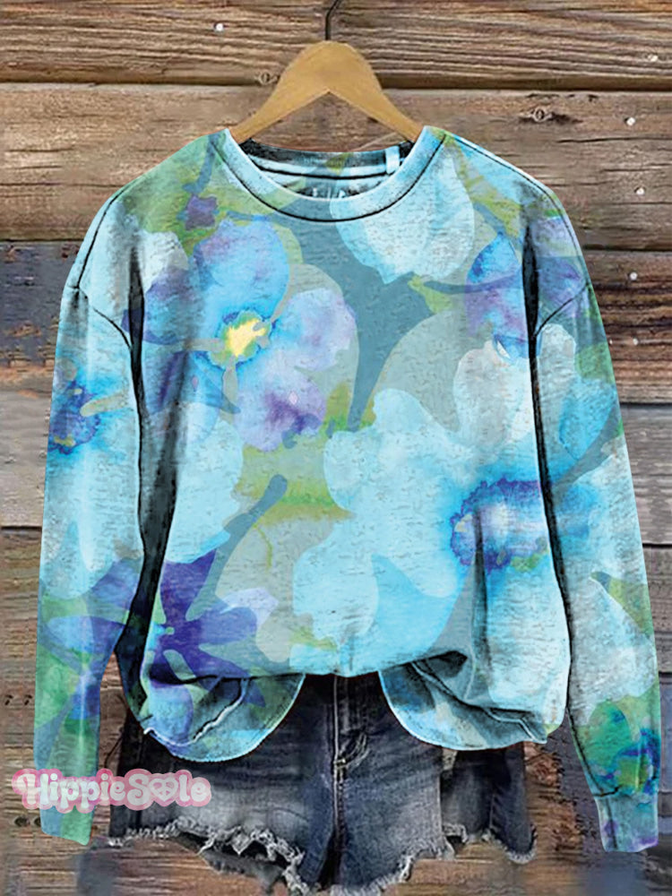 Vintage Floral Art Print Casual Sweatshirt Multicolor / S