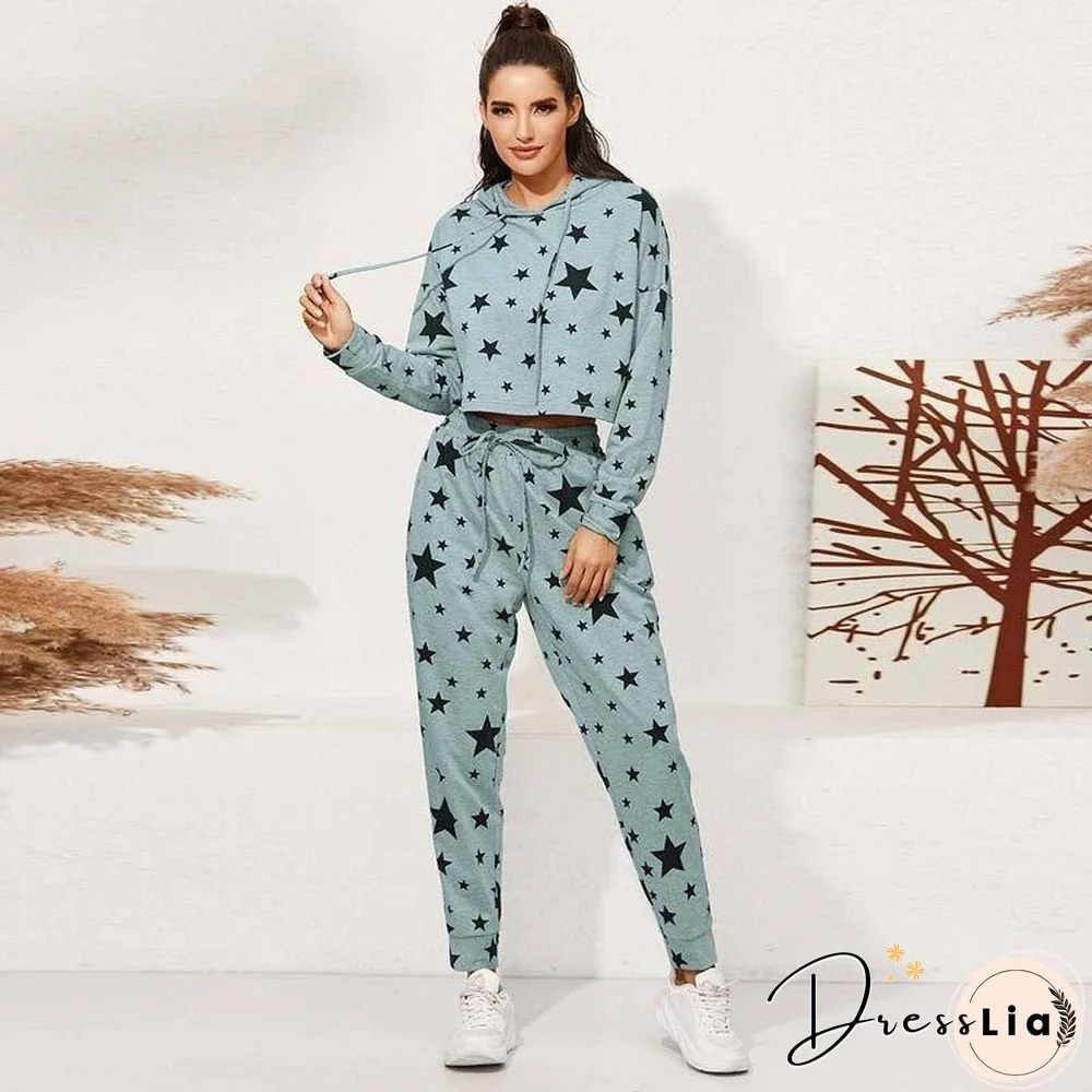 Autumn Printed Sweat Suits Women 2 Piece Sets Womens Outfits Pants Set Tracksuits Casual Two Piece Set Crop Top Female