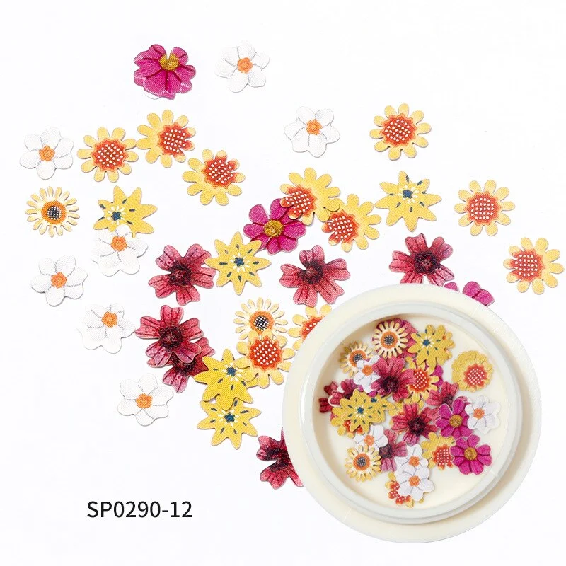 2021 New Autumn and Winter Color Flowers Wood Pulp Nail Stickers 12 Kinds of 3D Small Daisy Fashion Nail Art DIY Accessories
