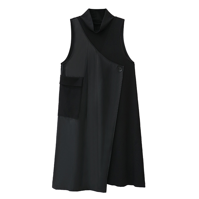 Personalized PU Leather Splicing Midi Dress