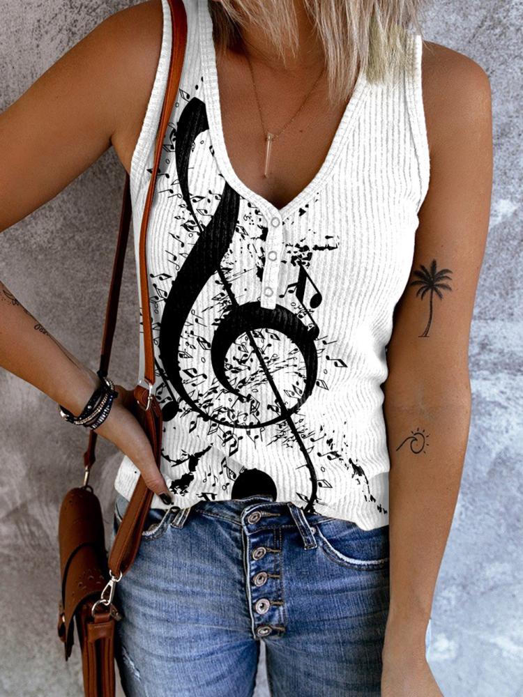 Music Note V Neck Casual T-Shirts