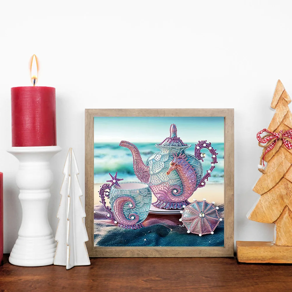 Diamond Painting - Partial Special Shaped Drill - Beach Teacup(Canvas|30*30cm)