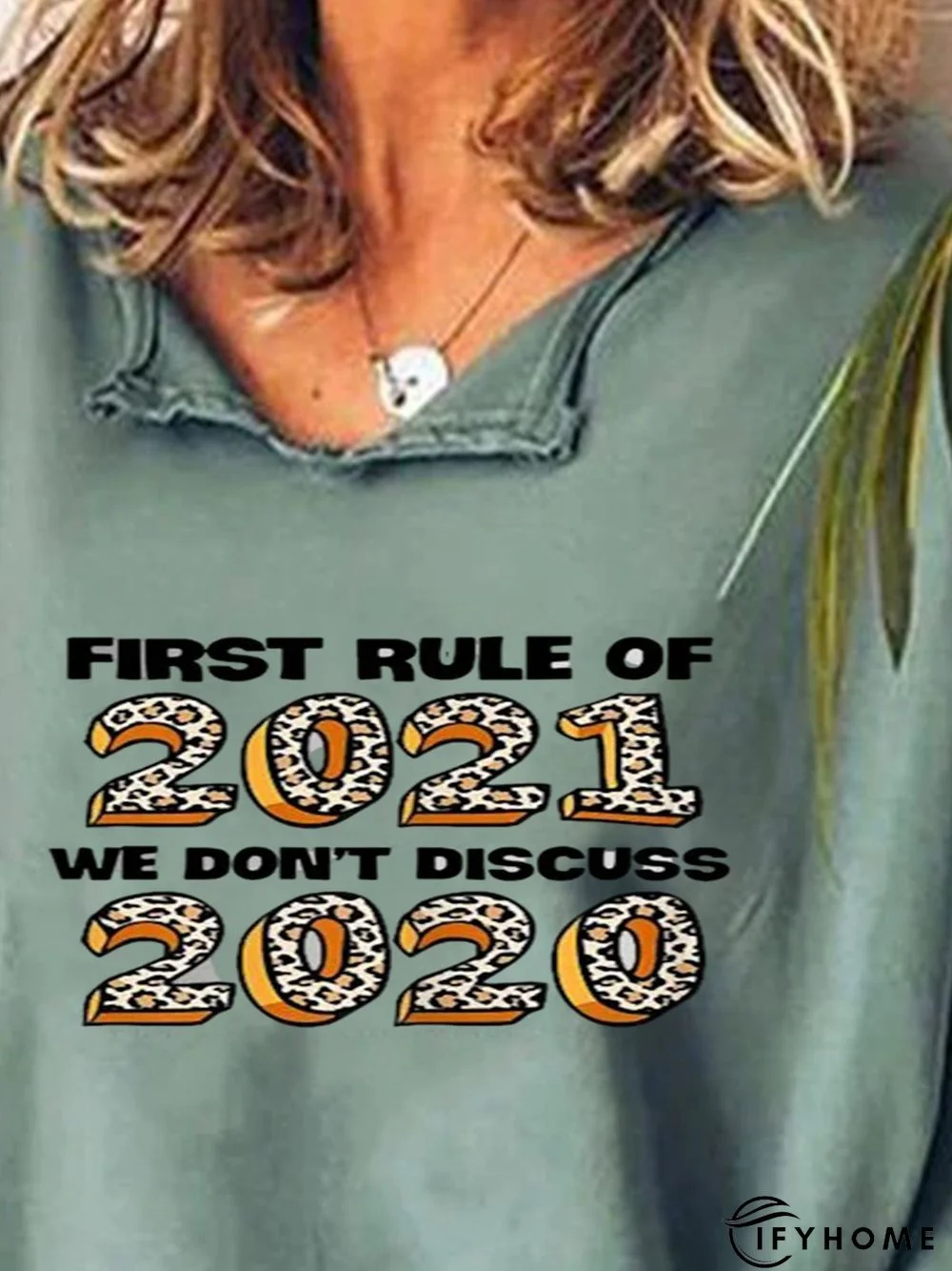 Green Casual Letter Printed Long Sleeve Shift Top | IFYHOME