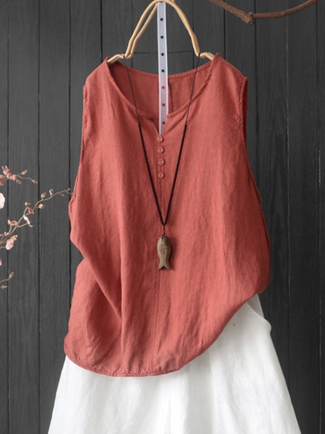 Sleeveless Casual Round Neck Shirts & Tops
