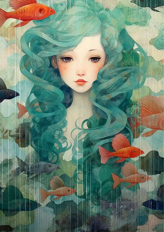 Carp and Mermaid - Full Round Drill Diamond Painting-40*50CM(Canvas)