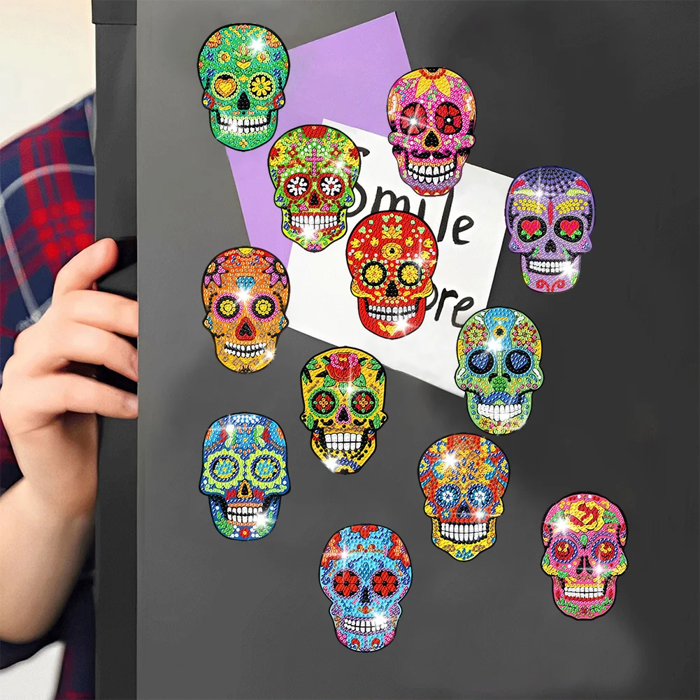 12pcs DIY Skull Diamond Painting Magnets Refrigerator for Adult Kid Fridge Car
