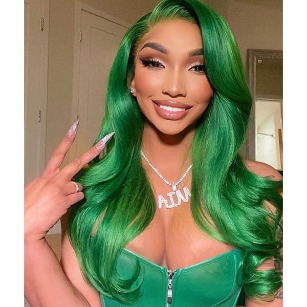 Junoda Green Body Wave Wig Transparent Lace Wig 180% High Density Full & Thick
