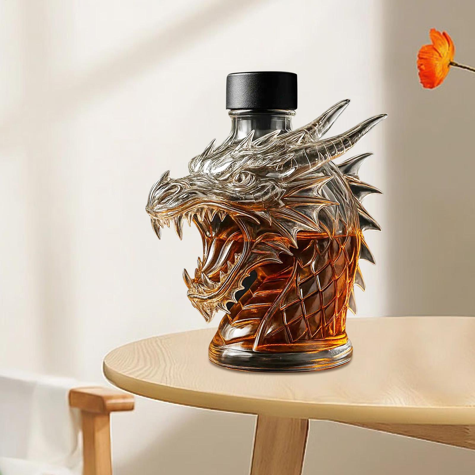 Tegooe Dragon Head Whiskey Decanter - Unique Glass Liquor Dispenser for Spirits