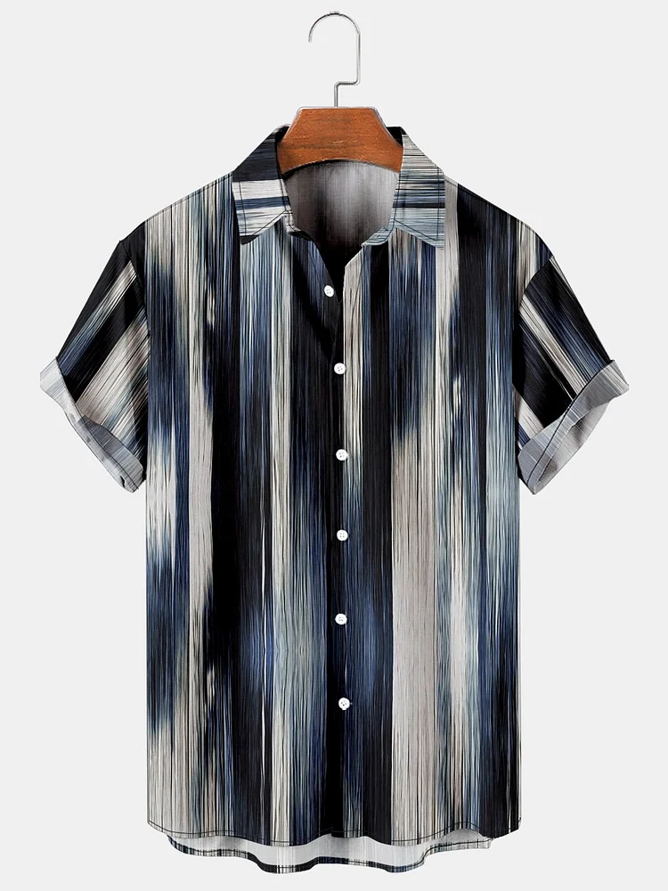 Mens Striped Print Casual Breathable Short Sleeve Hawaiian Shirts