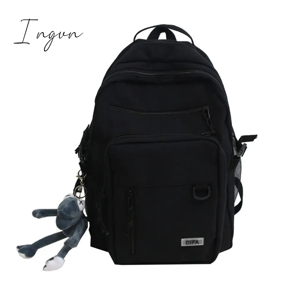 Ingvn - Aesthetic College Multi-Pocket Backpack Black / Only Backpack Backpacks