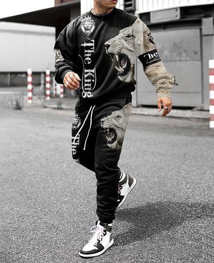 Letter & Animal Print Pullover & Pants Set
