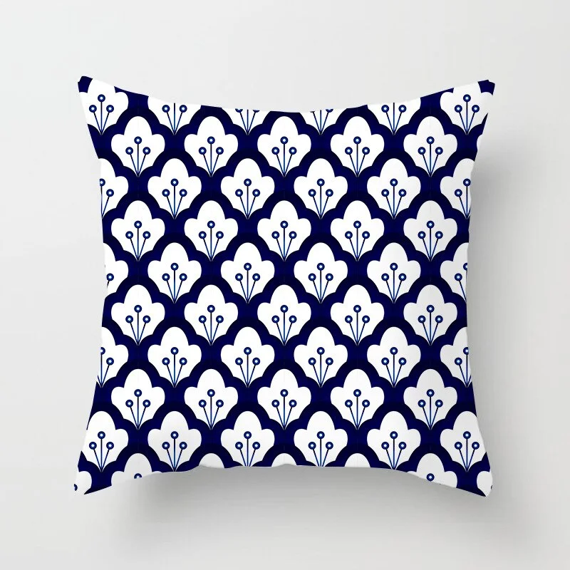 Blue White Porcelain Print Cushions Case Bohemian Style Mandala Geometry Pillows Case Modern Fashion Sofa Chairs Throw Pillows