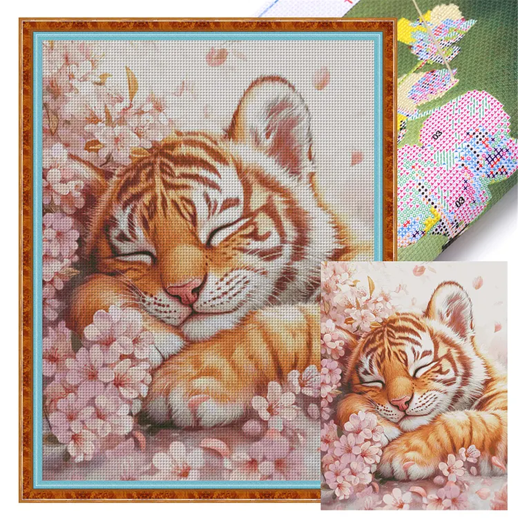 【Fairy Brand】Sleeping tiger cub 70*90cm 14CT Stamped Canvas Cross Stitch（Egyptian cotton） gbfke