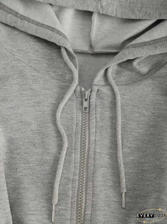 Drawstring Hooded Zip Front Sweat Romper for Women