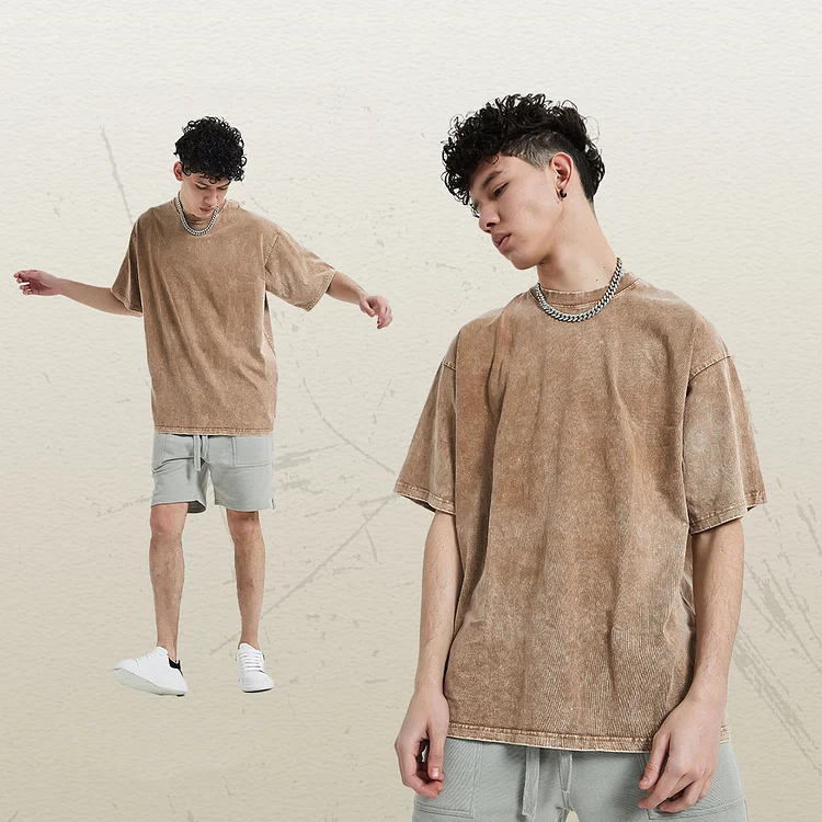 250GSM Heavy Loose Fit Washed T-Shirt - Batik sand color  Stunahome.com
