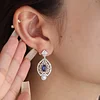 18K White Gold 7*5mm Oval Royal Blue Lab Sapphire and Lab Diamond Victorian Peacock Plume Chandelier Earrings