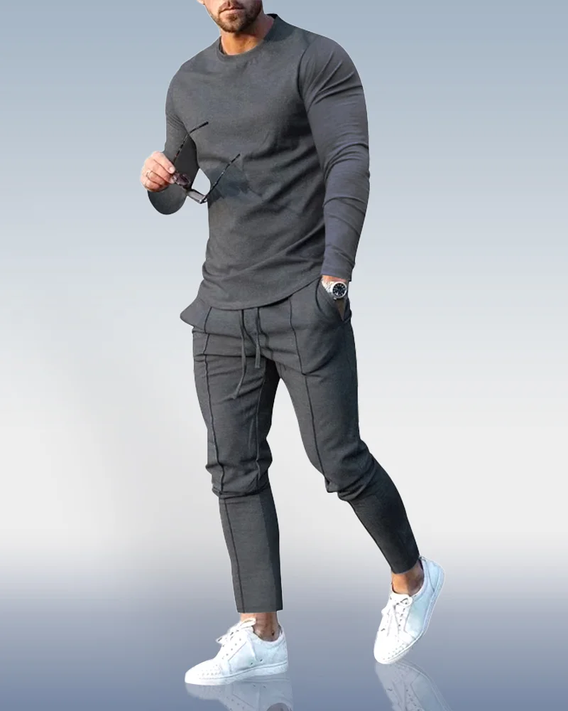 Men's Dark grey Crew Neck Casual Sports Suit