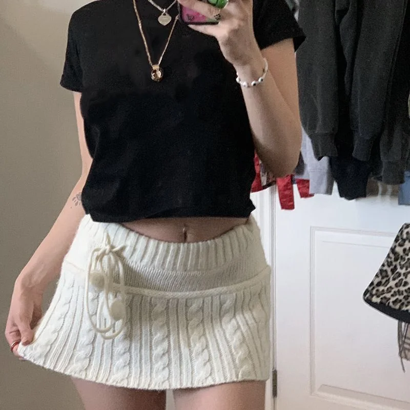 Low Waist Cable-Knit Mini Skirt YP699
