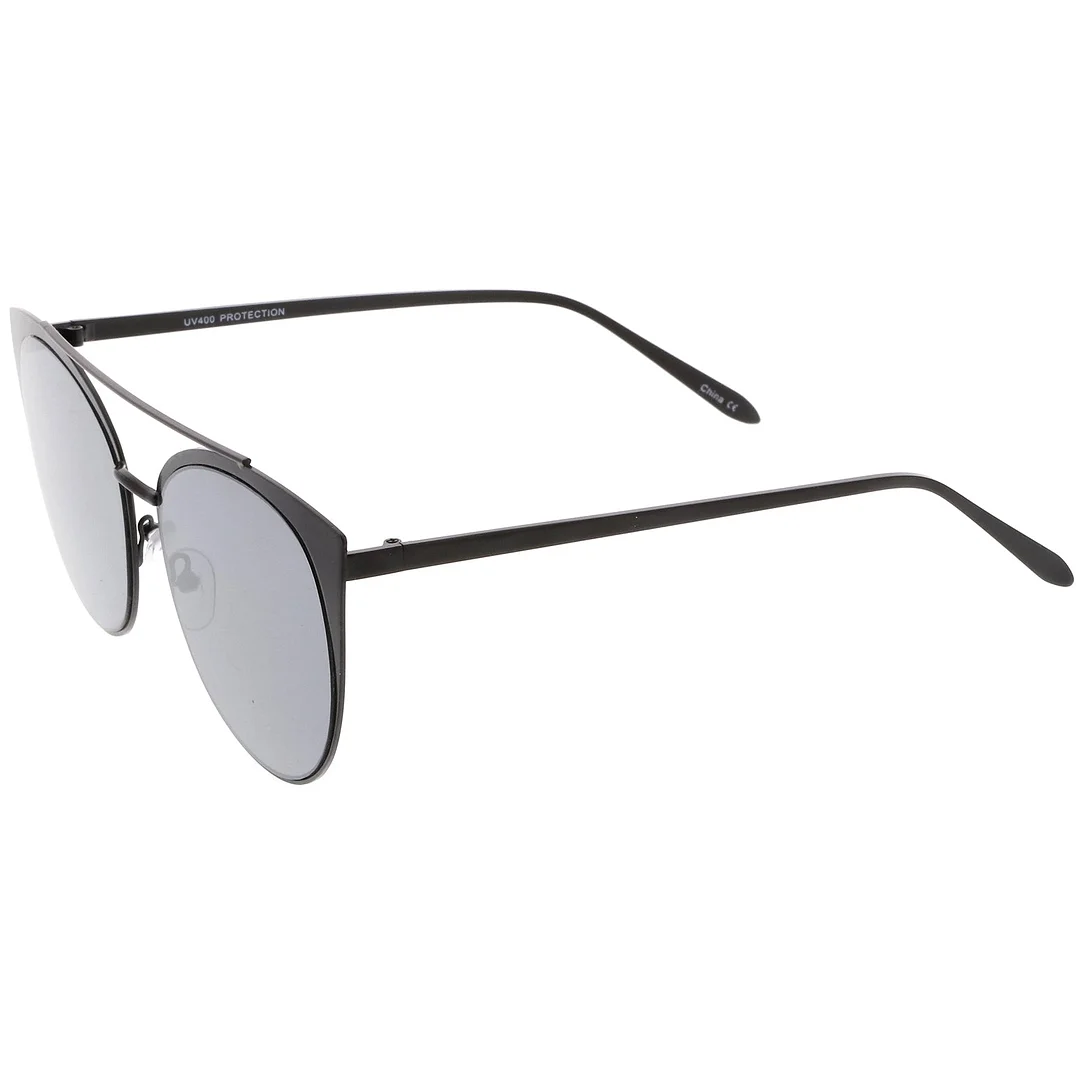 Women's Oversize Metal Crossbar Mirrored Flat Lens Cat Eye glasses 61mm