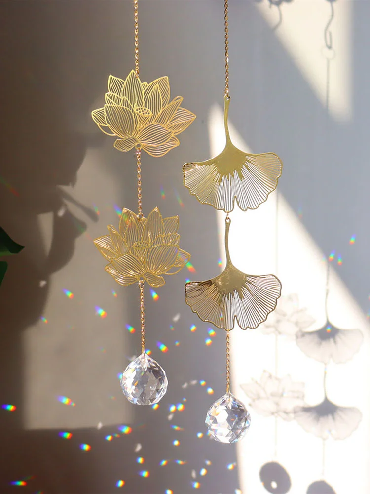 Crystal Windchime Lotus Ginkgo Four Leaf Dream Catchers Windbell Home Decor