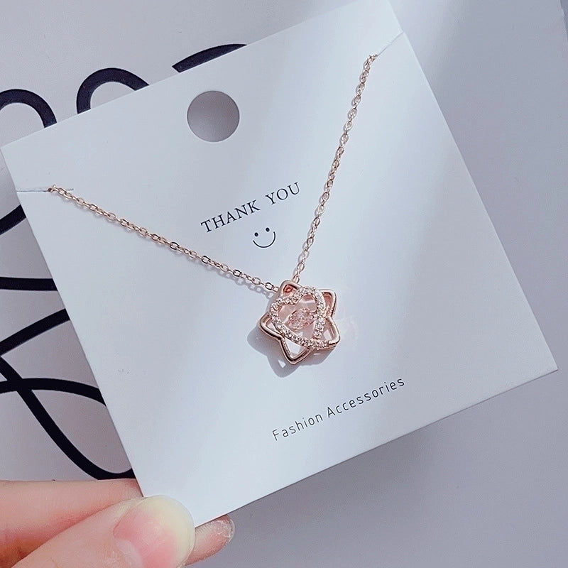 Casual Minimalist Heart Shape Crown Flower Titanium Steel Inlay Zircon Pendant Necklace