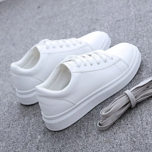 white tennis shoes for women Classic Woman All seasons Lace up Flat With Sneakers PU leather waterproof casual shoes woman