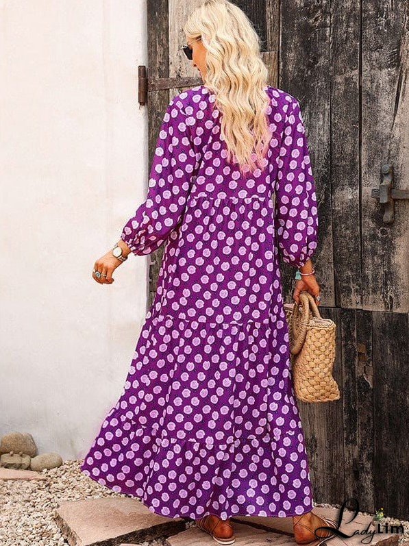 Polka Dot Print Purple Long Skirt With Versatile Styling