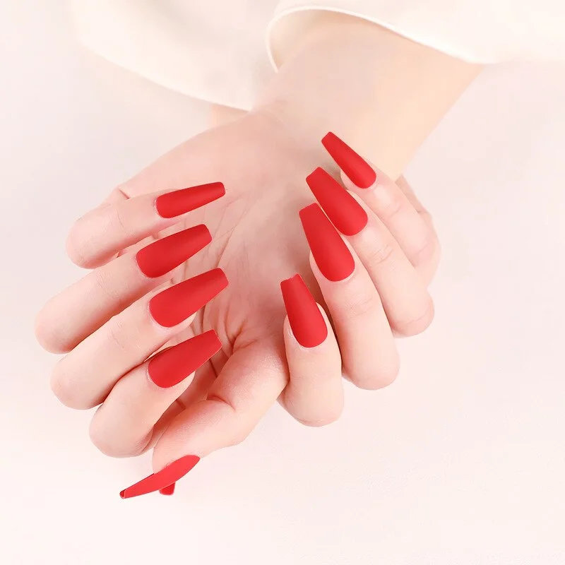 24pcs Long Sensual False Nail White Red Blue Fake Nail Extension Press On Nails Sharon Ladies Removable Decoration Nail Art-Nail Inspo
