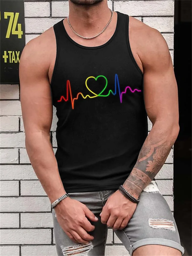 Rainbow Heart ECG Print Tank Top