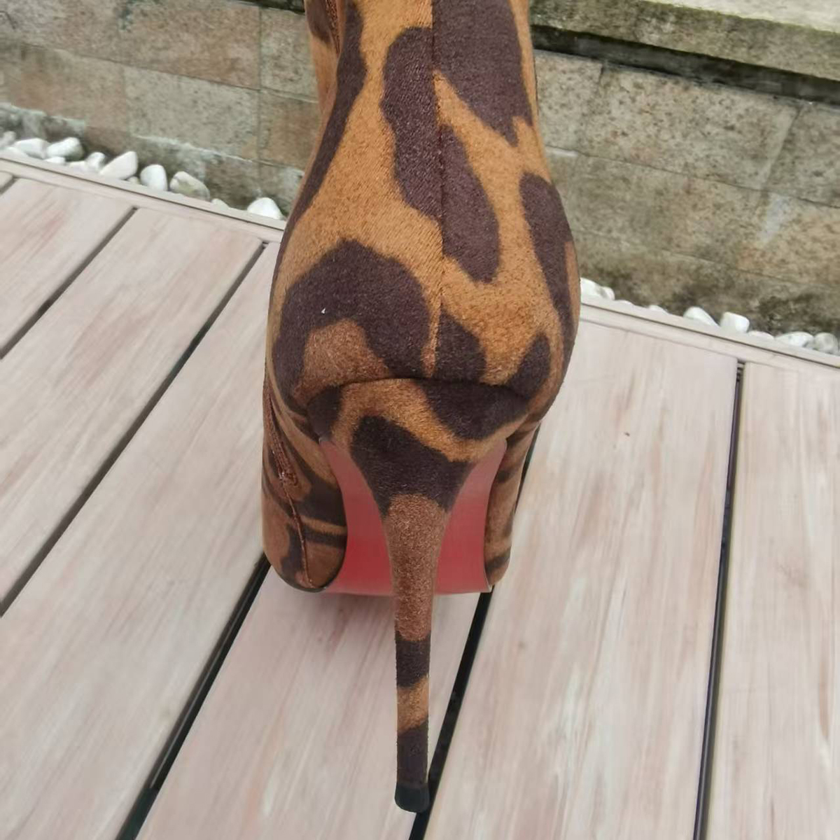 100mm Women's Stiletto Heel Knee Boots Red Bottom Leopard Suede Knee Boots-MERUMOTE