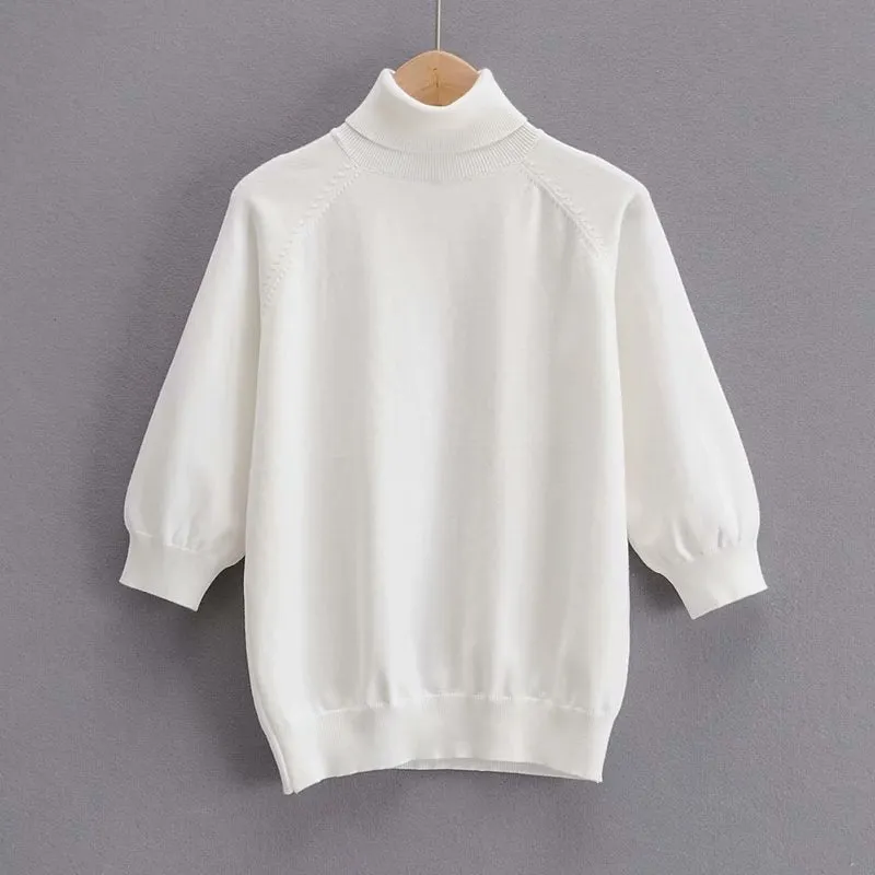 Women's Sweater Turtleneck Knitted Pullover Elegant Female Jumper Za2020 Autumn Winter Black Three Quarter Loose Casual Knitwear
