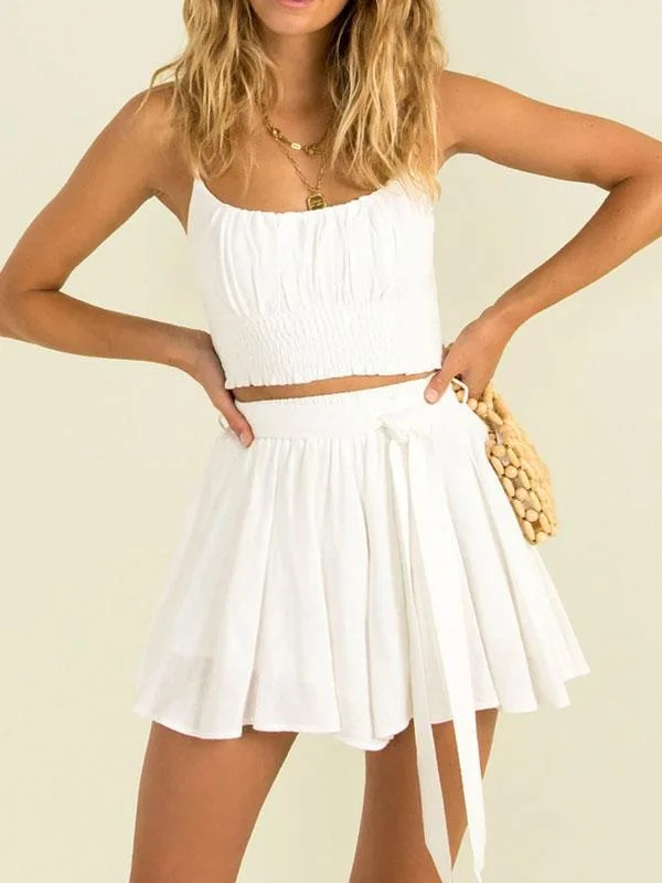 High-waisted White fabric suit